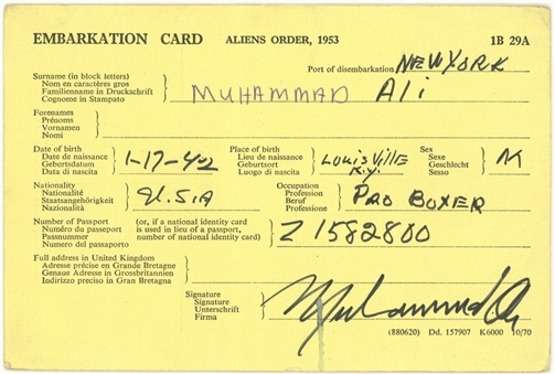 1992 Muhammad Ali Signed Embarkment Card (Beckett)